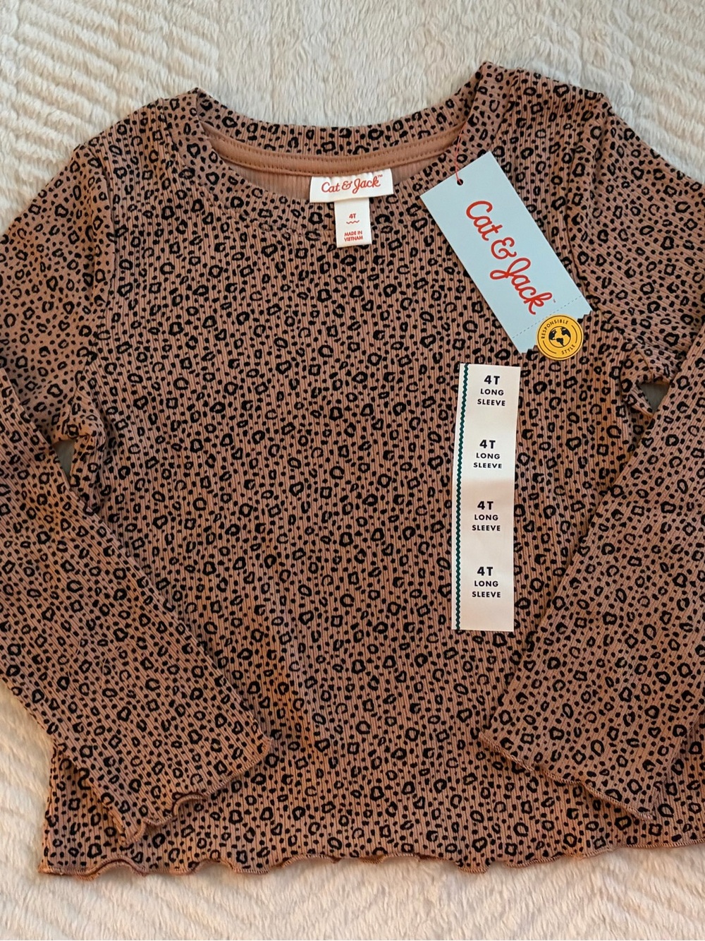 Cat & Jack Girls' Long Sleeve Leopard Print Top -  XS 4/5 kids